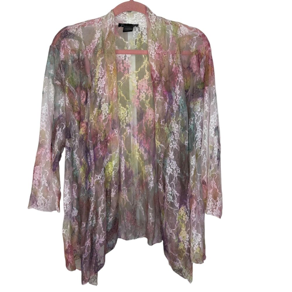 Frazzle Pastel Lace floral print open cardigan Size XL